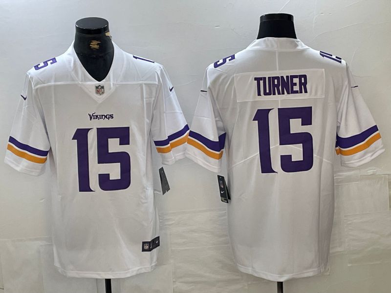 Men Minnesota Vikings #15 Turner White Three generations 2024 Nike Vapor F.U.S.E. Limited NFL Jersey